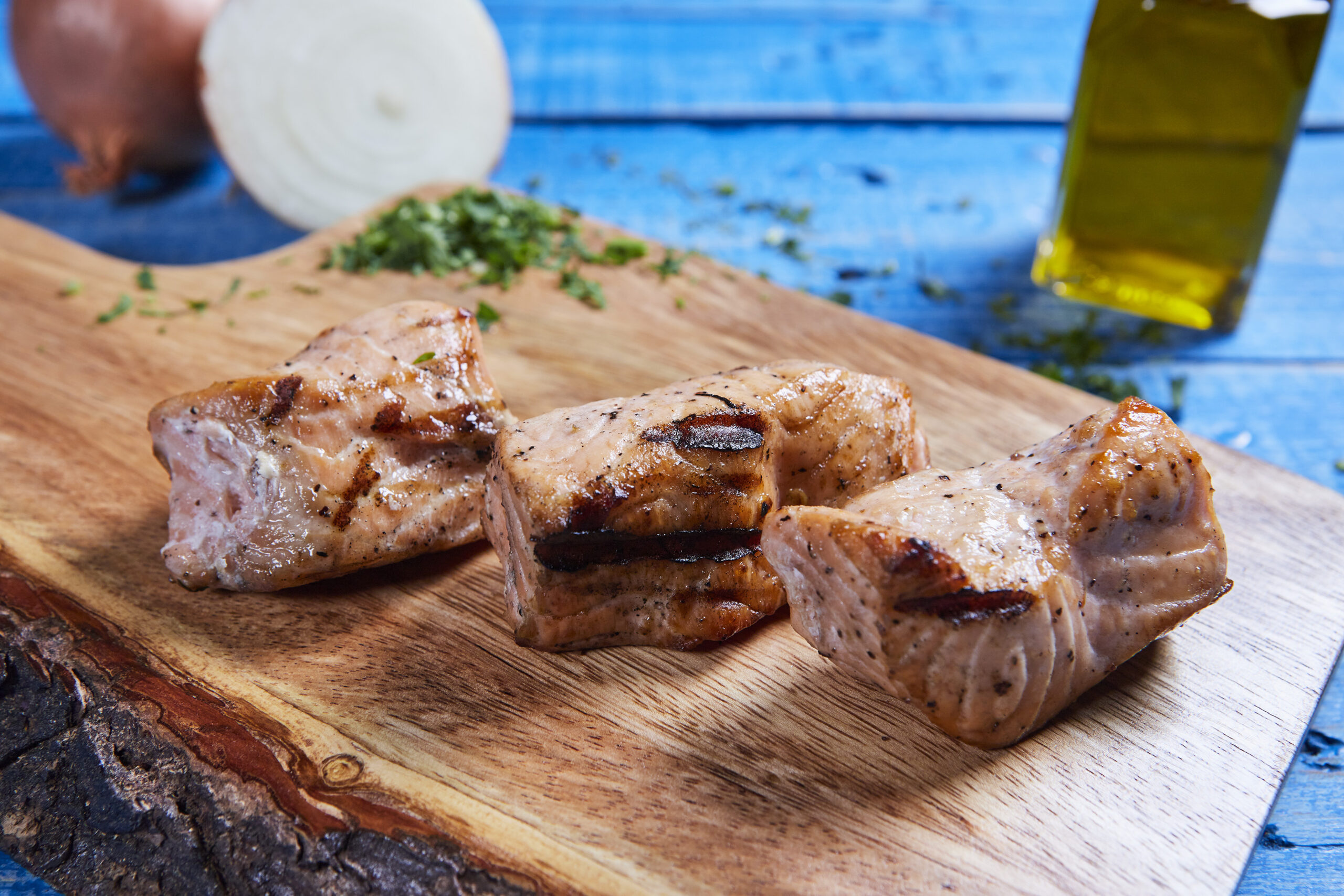 Wild salmon kebab skewer